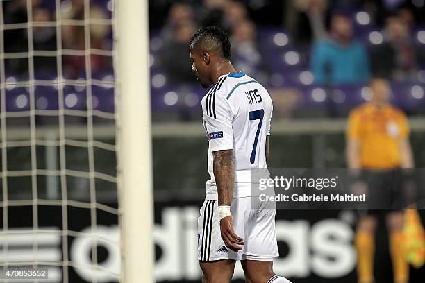 Jeremain Lens of FC Dynamo Kyiv walks off the pitch after being shown a red card during the UEFA Europa League Quarter Final match between ACF...