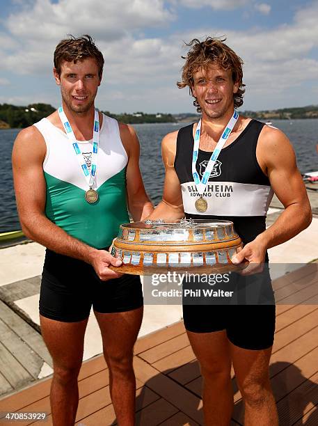 Robbie and Karl Manson from Central RPC win the premier mens double sculls during the Bankstream New Zealand Rowing Championships at Lake Karapiro on...