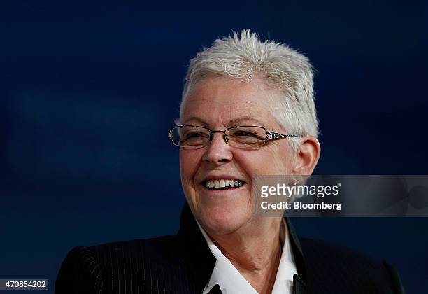 Gina McCarthy, administrator of the Environmental Protection Agency , laughs during the 2015 IHS CERAWeek conference in Houston, Texas, U.S., on...