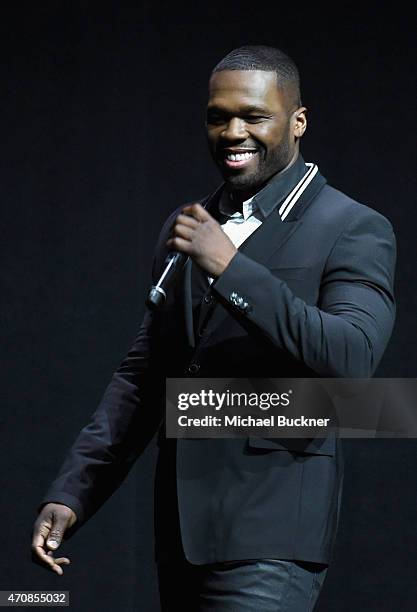 Rapper Curtis '50 Cent' Jackson III speaks onstage during 20th Century Fox Invites You to a Special Presentation Highlighting Its Future Release...