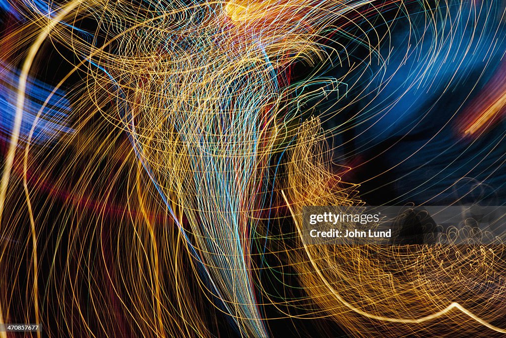 Colorful and chaotic storm of light streaks