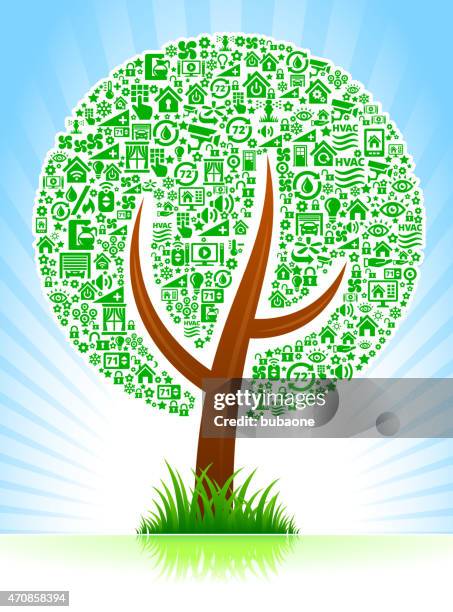 tree on home automation and security vector background - remote work environment stock illustrations