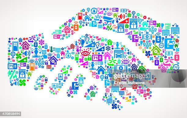 handshake on home automation and security vector background - remote collaboration stock illustrations