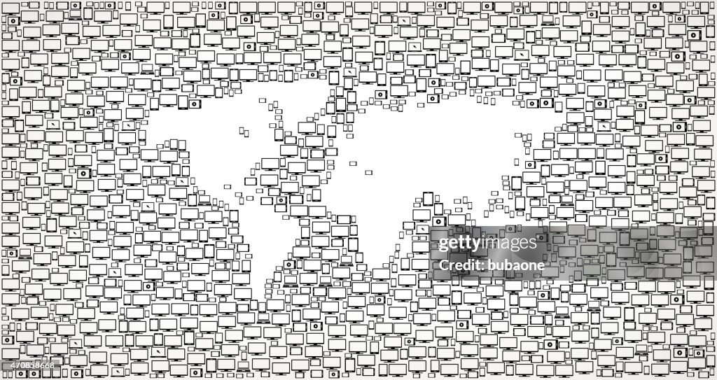 World Map On Digital Screen And Smart Phone Pattern High-Res Vector ...