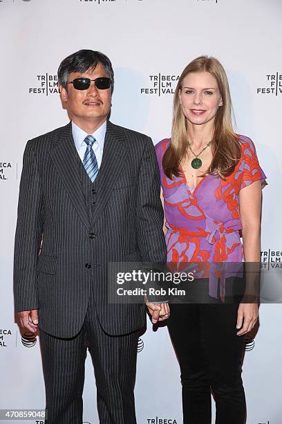 Director Vanessa Hope and Chen Guangcheng attend "All Eyes And Ears" Premiere during the 2015 Tribeca Film Festival at Chelsea Bow Tie Cinemas on...