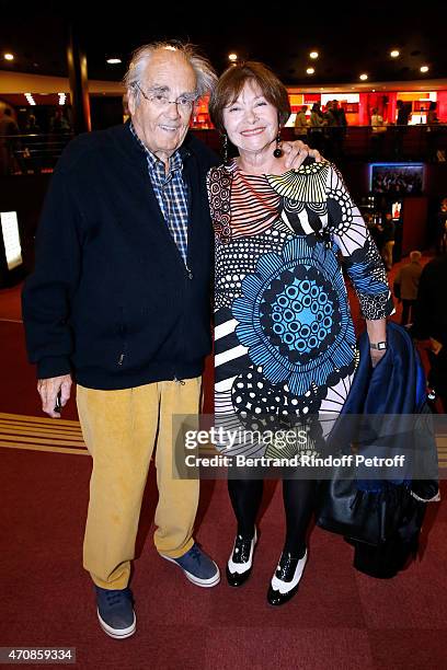 Composer Michel Legrand and actress Macha Meril attend French Humorists Regis Laspales and Philippe Chevallier perform in their show "Vous reprendrez...