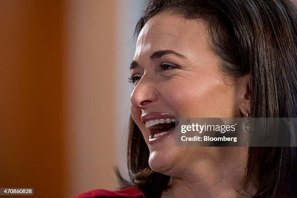 Sheryl Sandberg, chief operating officer of Facebook Inc., laughs during a Bloomberg Television interview in San Francisco, California, U.S., on...