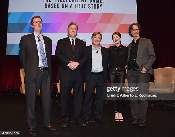 Moderator Brent Lang, Co-Chairman of Sony Pictures Classics Tom Bernard, AMC Theaters President of Programming Robert Lenihan, actress Julianne Moore...