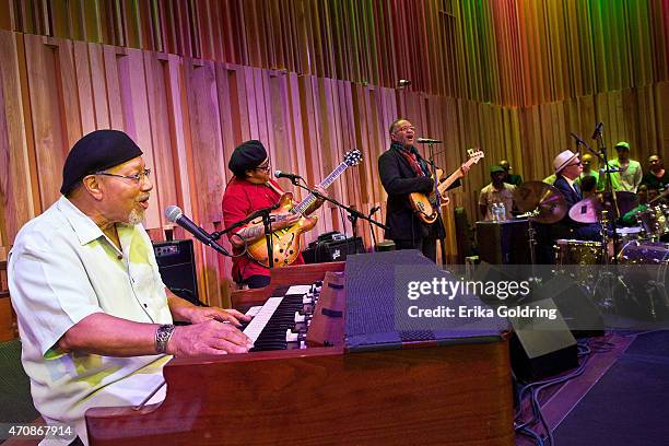 Art Neville, Leo Nocentelli, George Porter Jr and Joseph "Zigaboo" Modeliste of the original The Meters perform during the Jazz Fest Postal Cachet...