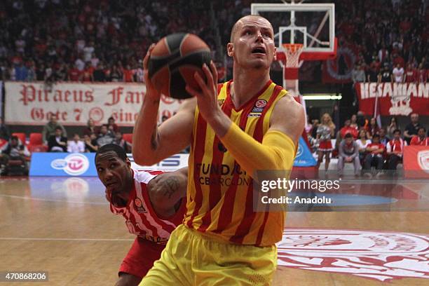 Maciej Lampe of Barcelona in action during the Turkish Airlines Euroleague Basketball Play Off Quarter Final Game 4 between Olympiacos Piraeus v FC...