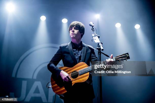 Jake Bugg performs on the opening night of his UK tour to a home city crowd on stage at Nottingham Capital FM Arena on February 20, 2014 in...