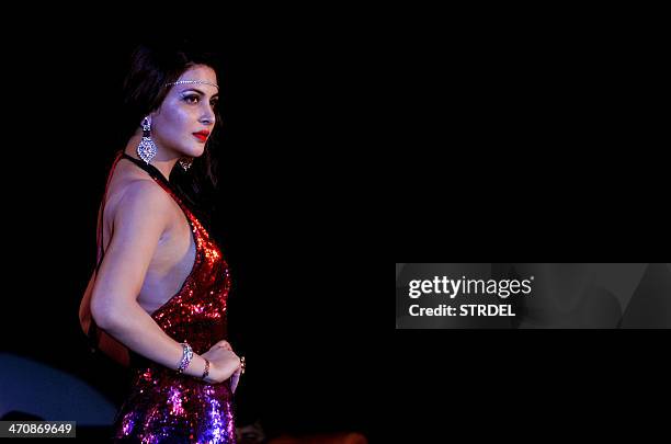 Femina Miss India International 2011 Ankita Shorey walks the ramp during the Retail Jeweller India Trendsetters 2014 show in Mumbai on February 20,...