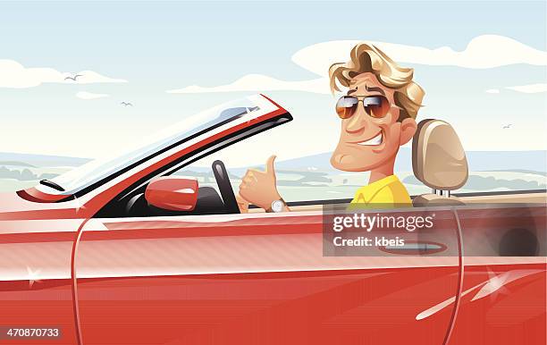 illustrazioni stock, clip art, cartoni animati e icone di tendenza di viaggio su strada - auto convertibile