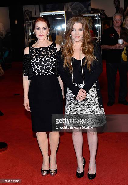 Actress Priscilla Presley and Singer Lisa Marie Presley attend the ribbon-cutting ceremony during the grand opening of "Graceland Presents ELVIS: The...
