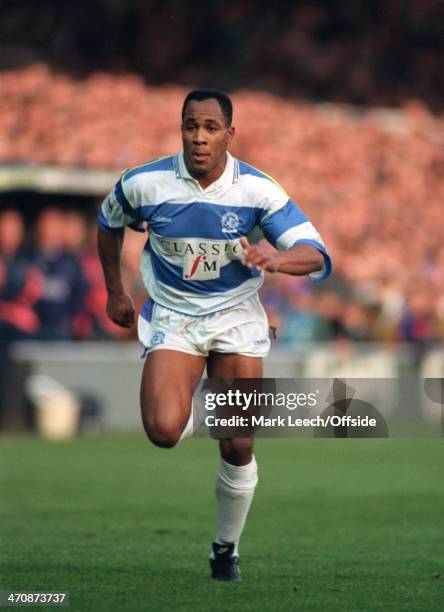 December 1992 - Premiership - Queens Park Rangers v Everton - Les Ferdinand of QPR in action against Everton.