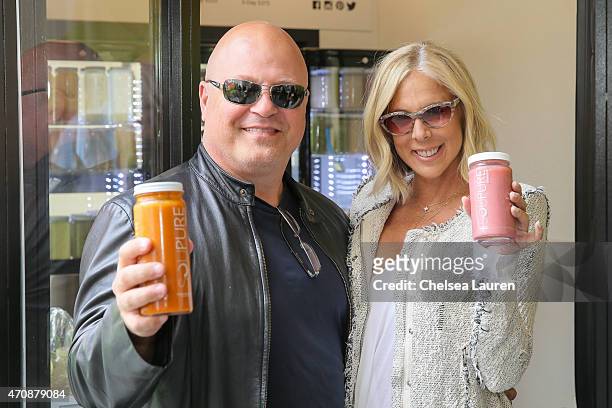 Actor / Soupure investor Michael Chiklis and Michelle Chiklis attend the Soupure opening of its first kiosk at Brentwood Town Center on April 23,...