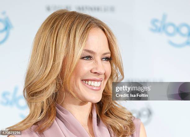 Kylie Minogue attends the Kylie Minogue For Sloggi Collection Presentation - Press Conference on April 23, 2015 in Berlin, Germany.