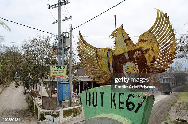 Monument of Indonesia Garuda Pancasila. The state symbol, in Laharpang Village, Kediri, about 7 kilometers from Mount Kelud. Four people were killed,...