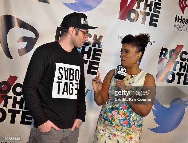 Author Akilah Hughes interviews DJ Shiftee as they attend Rock The Vote Annual WHCD Weekend Kick-Off Event presented by Fusion and Twitter on April...