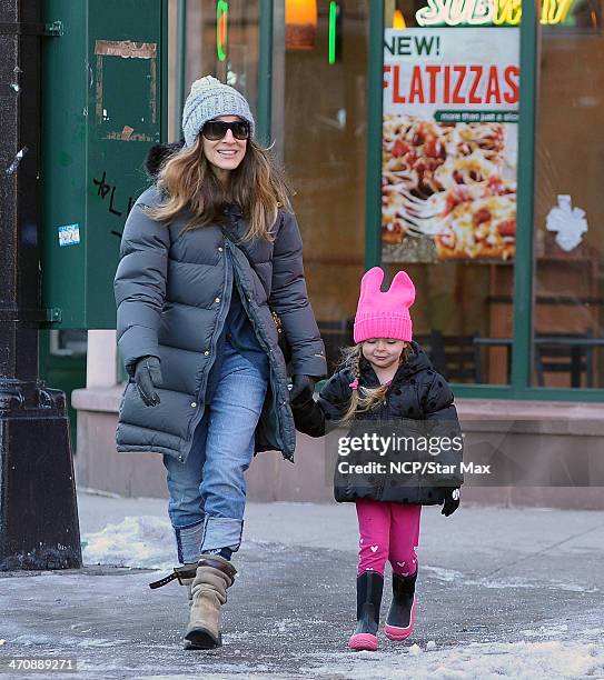 Sarah Jessica Parker and her daughter Tabitha Broderick are seen on February 20, 2014 in New York City.