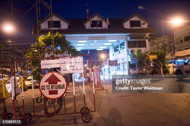 The immigration checkpoint between Thailand and Burma as seen from Mae Sot, Thailand. On August 28th, foreign visitors with Burmese visas began to be...