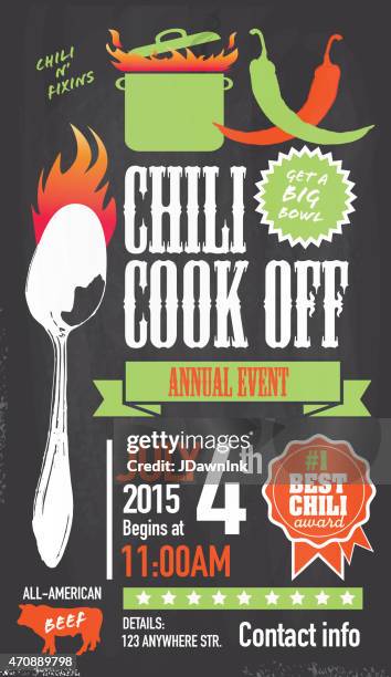 süßer chili cookoff einladung design-vorlage auf tafel hintergrund - kochwettbewerb stock-grafiken, -clipart, -cartoons und -symbole