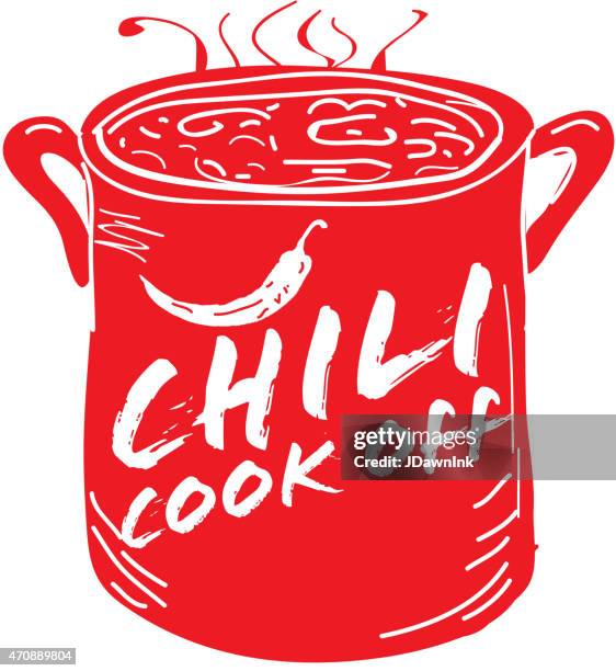 cute red chili pot cookoff event icon design - potluck stock illustrations