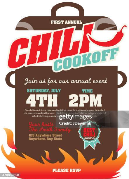 chili cookoff veranstaltung einladung design-vorlage - chili cook off stock-grafiken, -clipart, -cartoons und -symbole