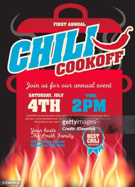 red and black chili cookoff invitation design template - chili cookoff stock illustrations