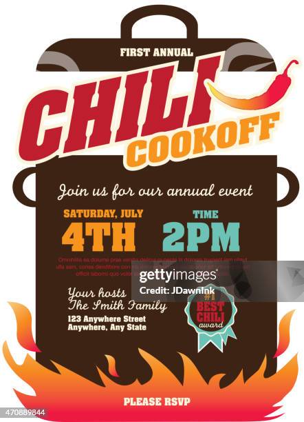 stockillustraties, clipart, cartoons en iconen met picnic and barbecue chili cookoff invitation design template - chilis