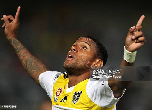 Kenny Cunningham of the Phoenix celebrates a goal during the round 20 A-League match between the Central Coast Mariners and the Wellington Phoenix at...