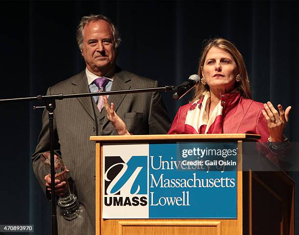 Stewart F. Lane and Bonnie Comley attend the UMass Lowell Champion of the Arts Award on Thursday April 23 at UMass Lowell in Lowell, Massachusetts.