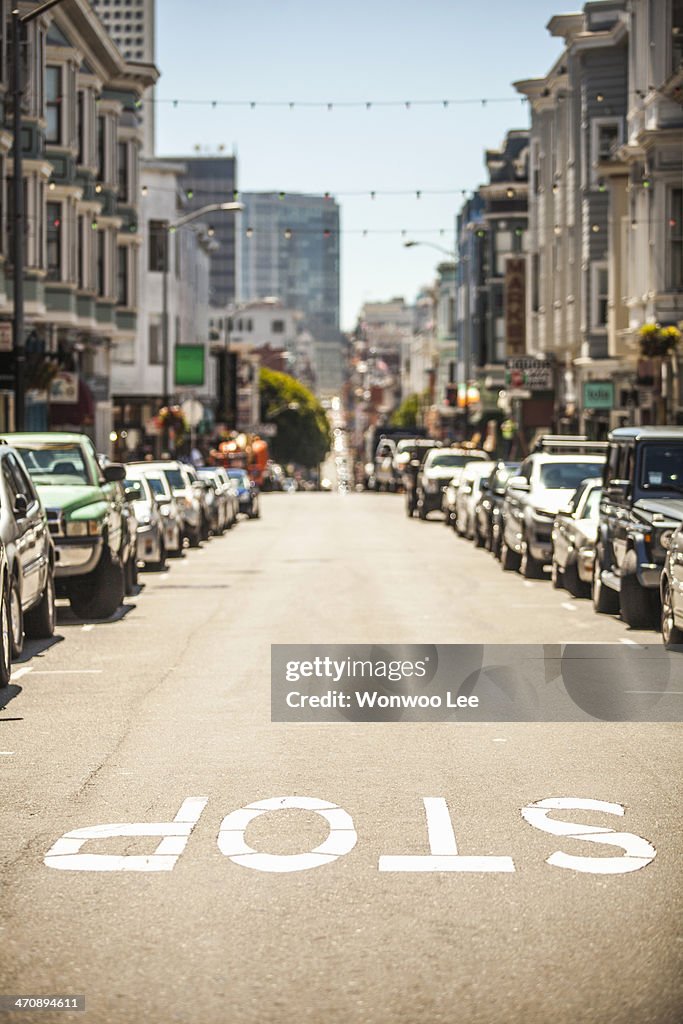 STOP on road in San Francisco street