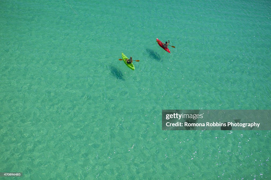 Two people canoeing in Gulf of Mexico, Destin, Florida, USA