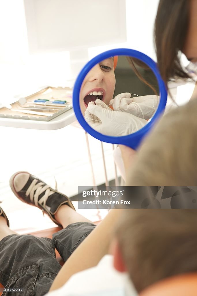 Dental patient flossing teeth