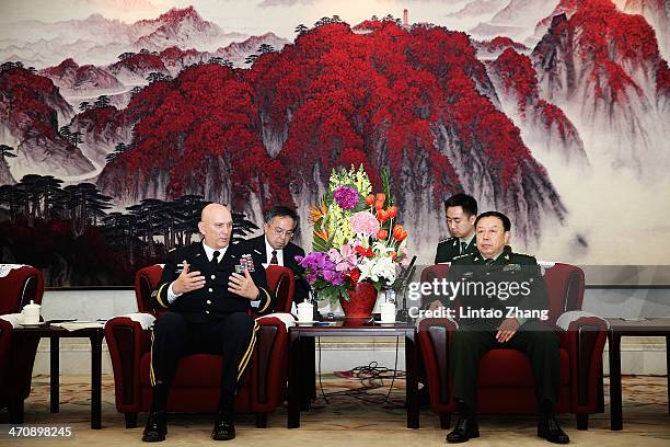 Army Chief of Staff Gen. Ray Odierno meeting with Fan Changlong, Deputy Chaiman of the Central Military Commission at Bayi Building on February 21,...