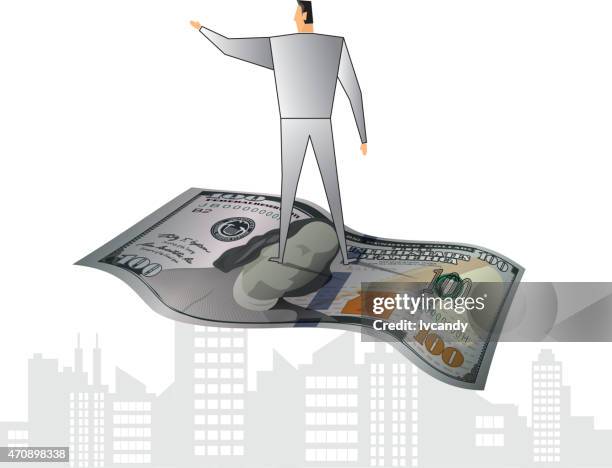 standing on dollar - flying carpet stock illustrations