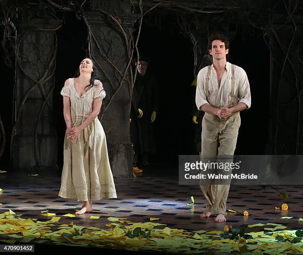 Michelle Veintimilla and John Riddle during the Broadway Opening Night Performance Curtain Call for 'The Visit' at the Lyceum Theatre on April 23,...