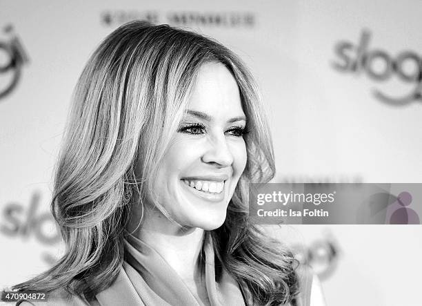 Kylie Minogue attends the Kylie Minogue For Sloggi Collection Presentation - Press Conference on April 23, 2015 in Berlin, Germany.
