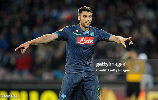 David Lopez of Napoli in action during the UEFA Europa League quarter-final second leg match between SSC Napoli and VfL Wolfsburg on April 23, 2015...