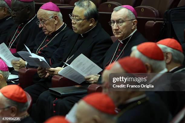 Vatican Secretary of State and cardinal designate Pietro Parolin attends the morning session of Extraordinary Consistory on the themes of Family at...