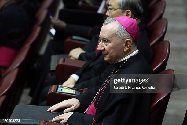 Vatican Secretary of State and cardinal designate Pietro Parolin attends the morning session of Extraordinary Consistory on the themes of Family at...