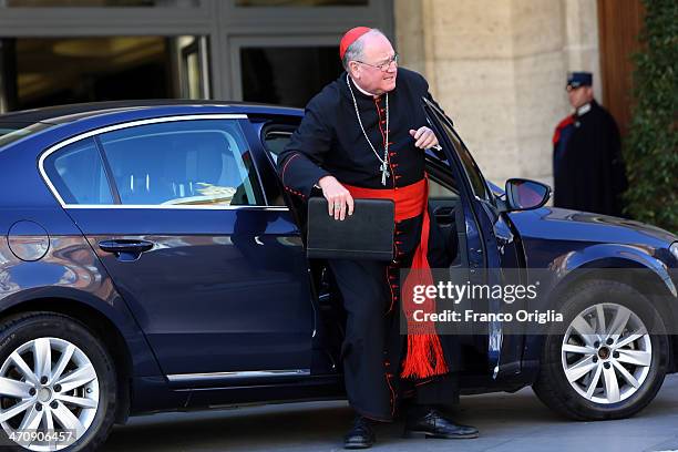 Cardinal and archbishop of New York Timothy Dolan arrives at Vatican for the morning session of Extraordinary Consistory on the themes of Family at...