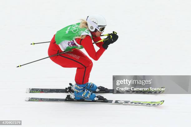 Sanna Luedi of Switzerland competes in the Freestyle Skiing Womens' Ski Cross Quarterfinals on day 14 of the 2014 Winter Olympics at Rosa Khutor...