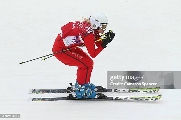 Sanna Luedi of Switzerland competes in the Freestyle Skiing Womens' Ski Cross 1/8 Finals on day 14 of the 2014 Winter Olympics at Rosa Khutor Extreme...