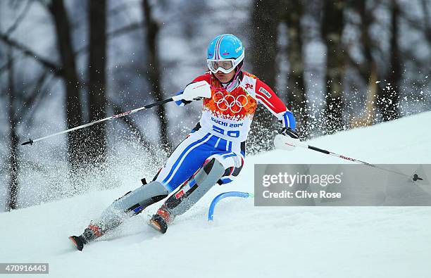 Anemone Marmottan of France in action during the Women's Slalom during day 14 of the Sochi 2014 Winter Olympics at Rosa Khutor Alpine Center on...