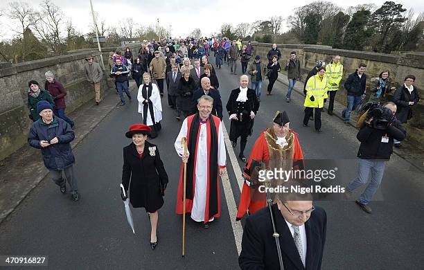 New Bishop of Durham Bishop Paul Butler walks with the Mayor of Darlington Councillor Charles Johnson after taking part in the traditional welcome to...