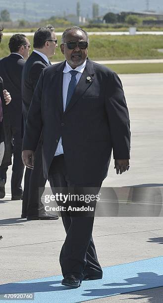 President of Djibouti Ismail Omar Guelleh arrives at the airport to attend commemoration ceremony in Canakkale marking the 100th anniversary of the...