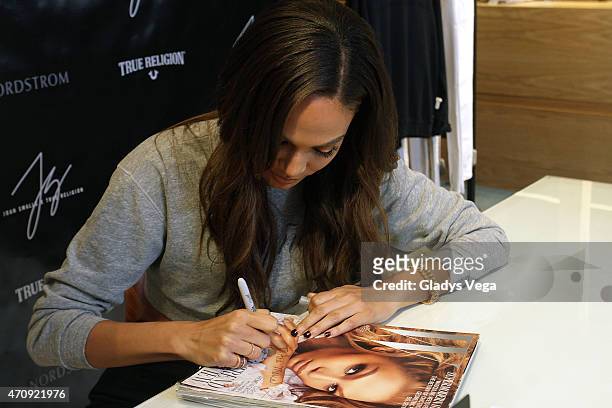 Joan Smalls meets customers of her True Religion Collection event at Nordstrom San Juan on April 4, 2015 in San Juan, Puerto Rico.