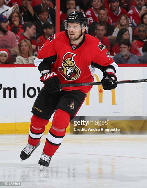 Milan Michalek of the Ottawa Senators skates against the Montreal Canadiens in Game Four of the Eastern Conference Quarterfinals during the 2015 NHL...